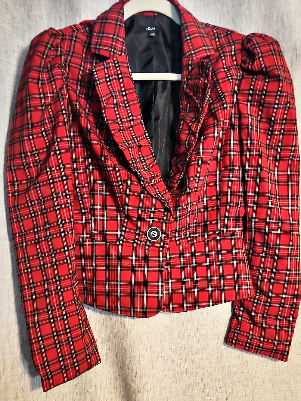 Koret Plaid Cropped Blazer in Red & Black Like New